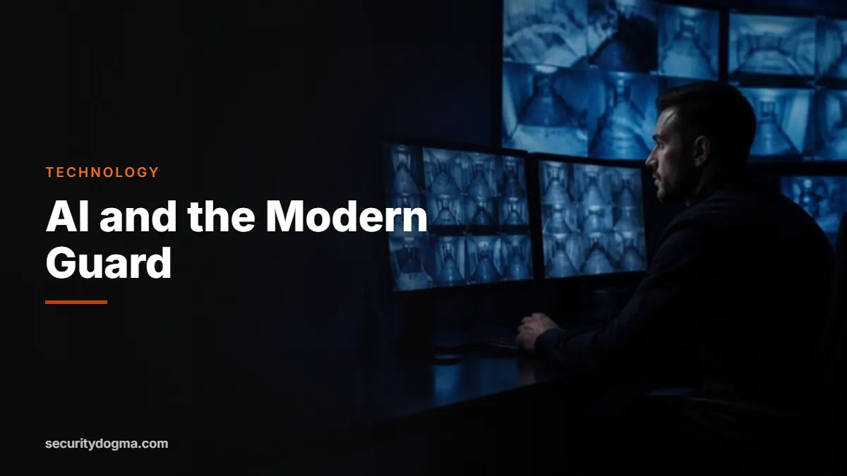 Security operator watching camera feeds in a dim control room