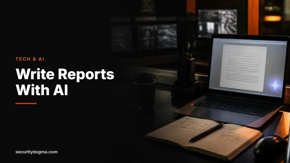Laptop with a security report and handwritten notes on a security desk at night