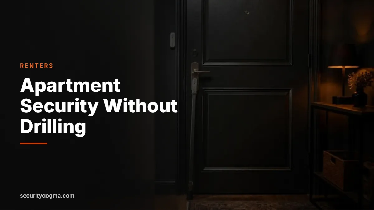 Apartment front door with a door security bar and alarm sensor