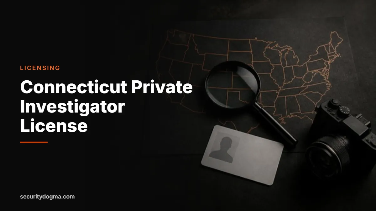 Magnifying glass on a map of the United States for the Connecticut private investigator license guide