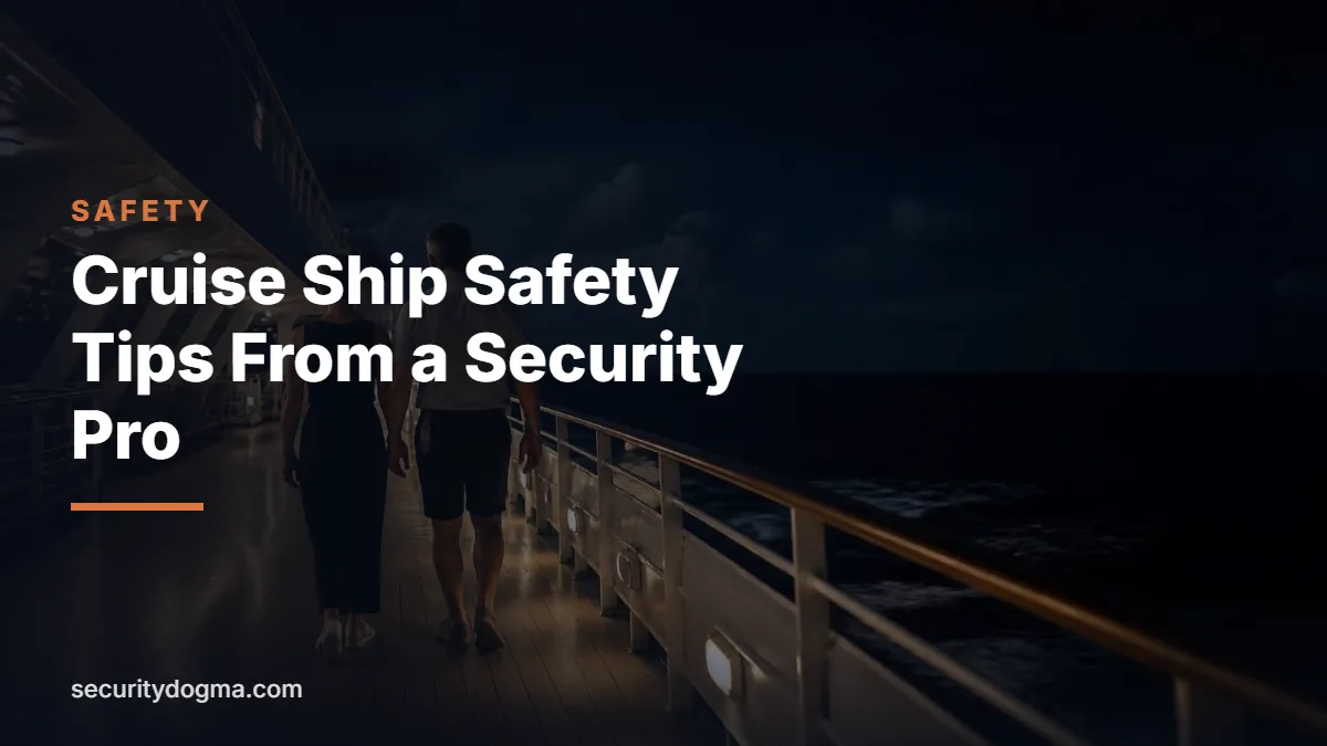 Couple walking on the open deck of a cruise ship at night