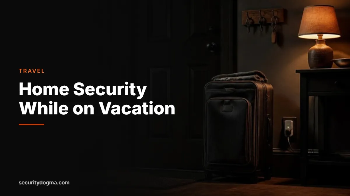 Suitcase by the front door and a lamp on a timer plug