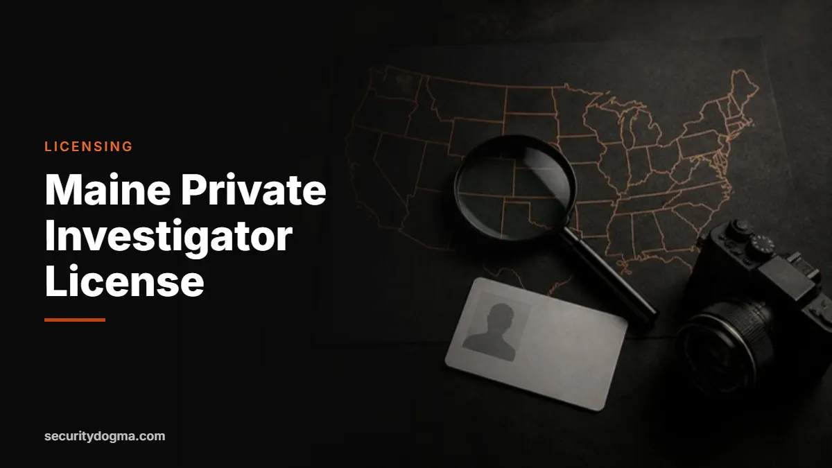 Magnifying glass on a map of the United States for the Maine private investigator license guide