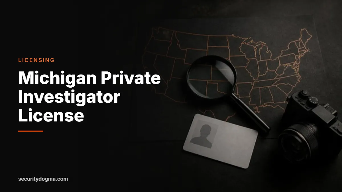 Magnifying glass on a map of the United States for the Michigan private investigator license guide