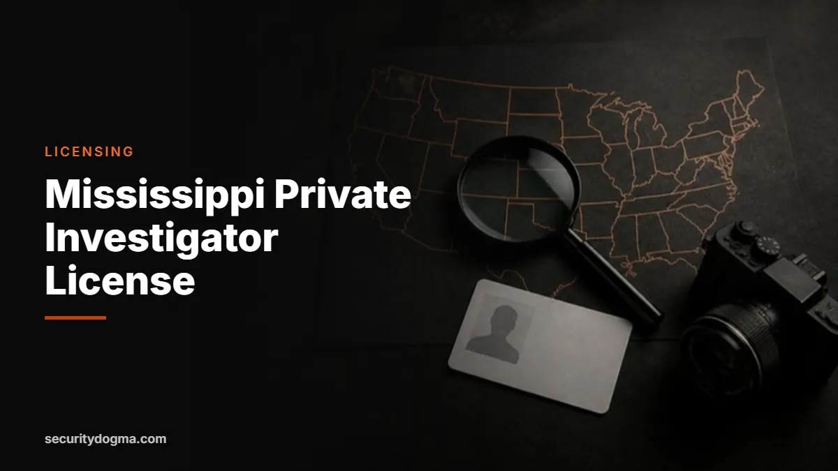 Magnifying glass on a map of the United States for the Mississippi private investigator license guide