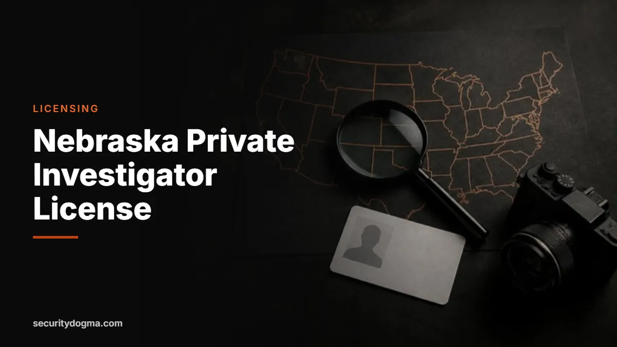 Magnifying glass on a map of the United States for the Nebraska private investigator license guide