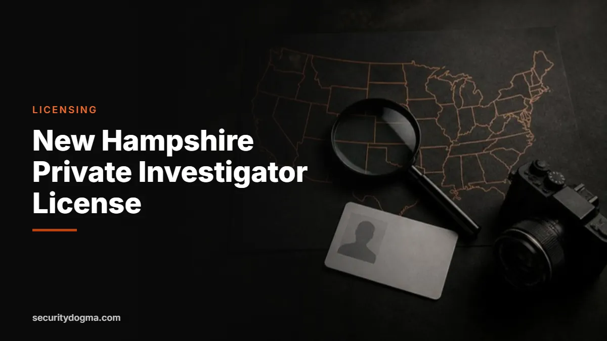 Magnifying glass on a map of the United States for the New Hampshire private investigator license guide