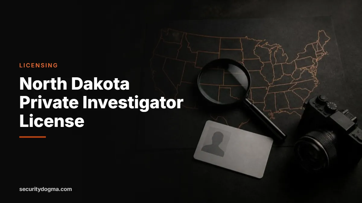 Magnifying glass on a map of the United States for the North Dakota private investigator license guide