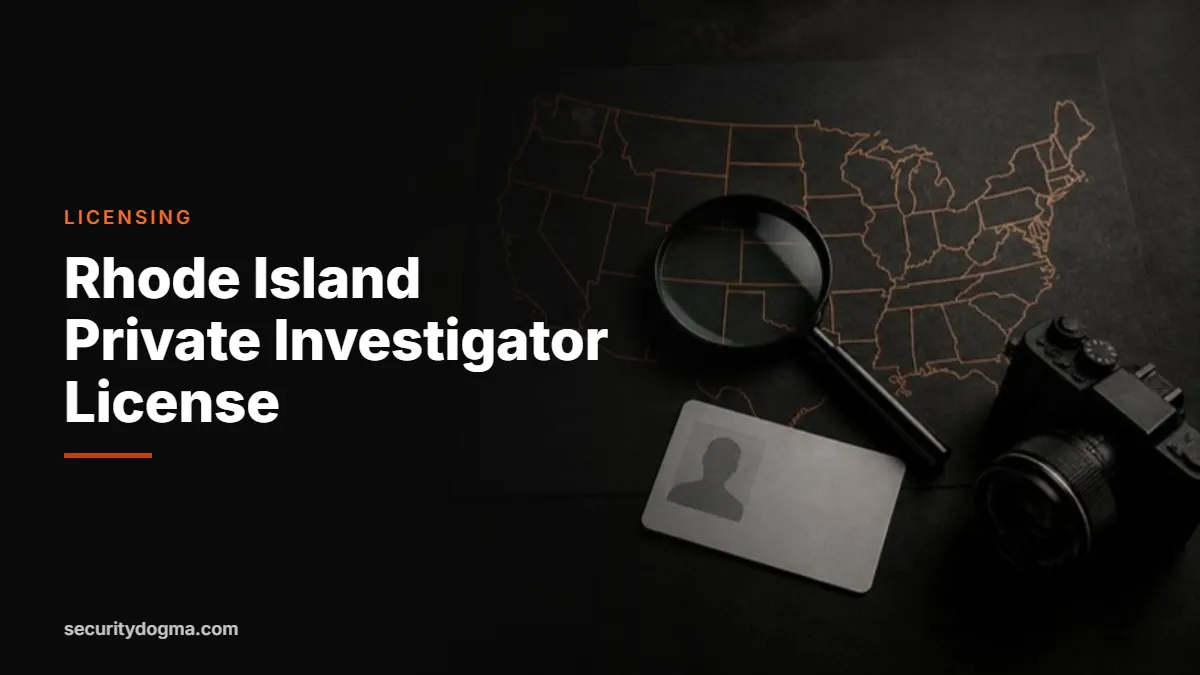 Magnifying glass on a map of the United States for the Rhode Island private investigator license guide