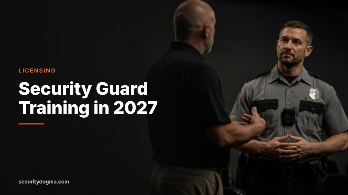 Security officer practicing a calm conversation with an instructor in a training room