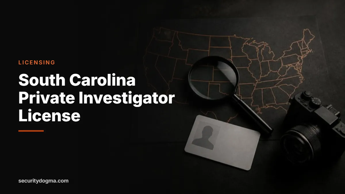 Magnifying glass on a map of the United States for the South Carolina private investigator license guide