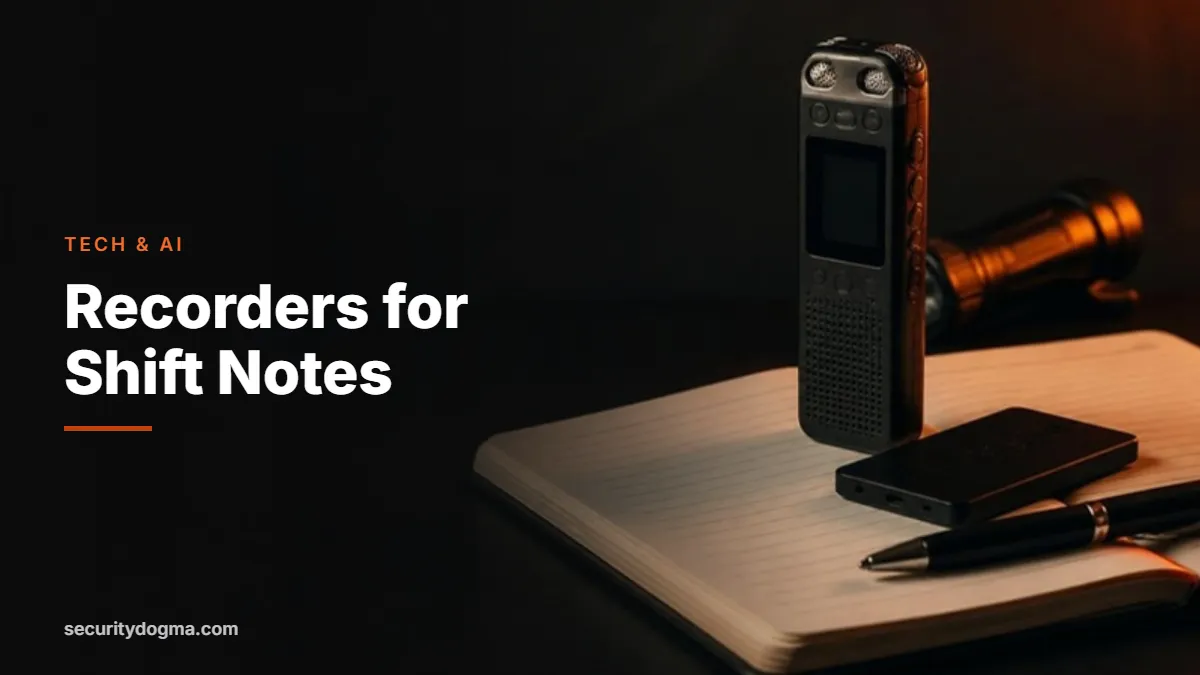 Digital voice recorder and AI note-taker on a notebook