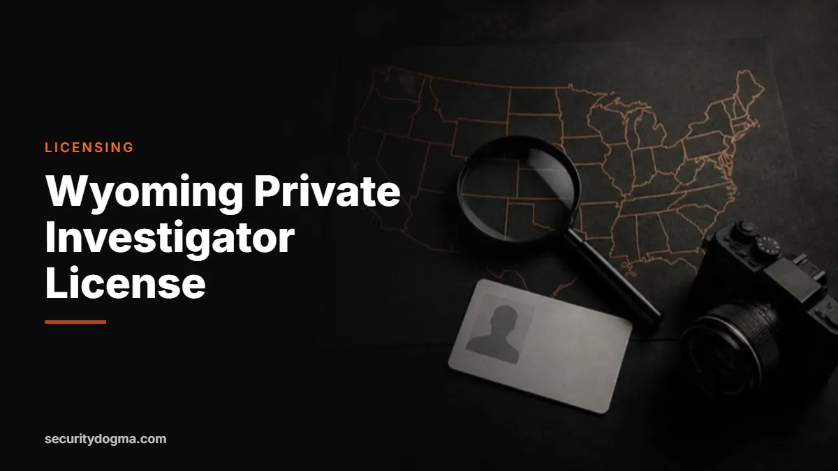 Magnifying glass on a map of the United States for the Wyoming private investigator license guide